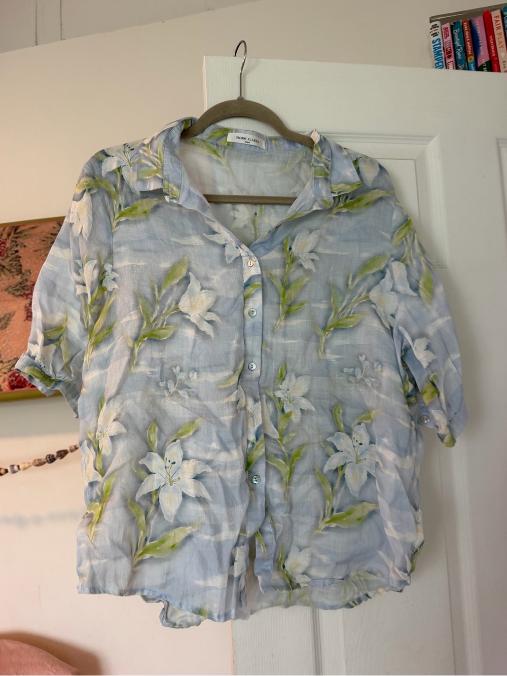 Light Blue Floral Button-Up Shirt - Korea